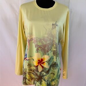 Guy Harvey Performance Toucan Floral Long Sleeve Fishing/Rash Guard Shirt Size L